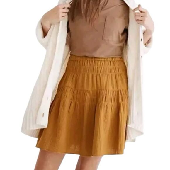 MADEWELL Women's Yellow Double-Gauze Smocked Mini Skirt S - Picture 1 of 8